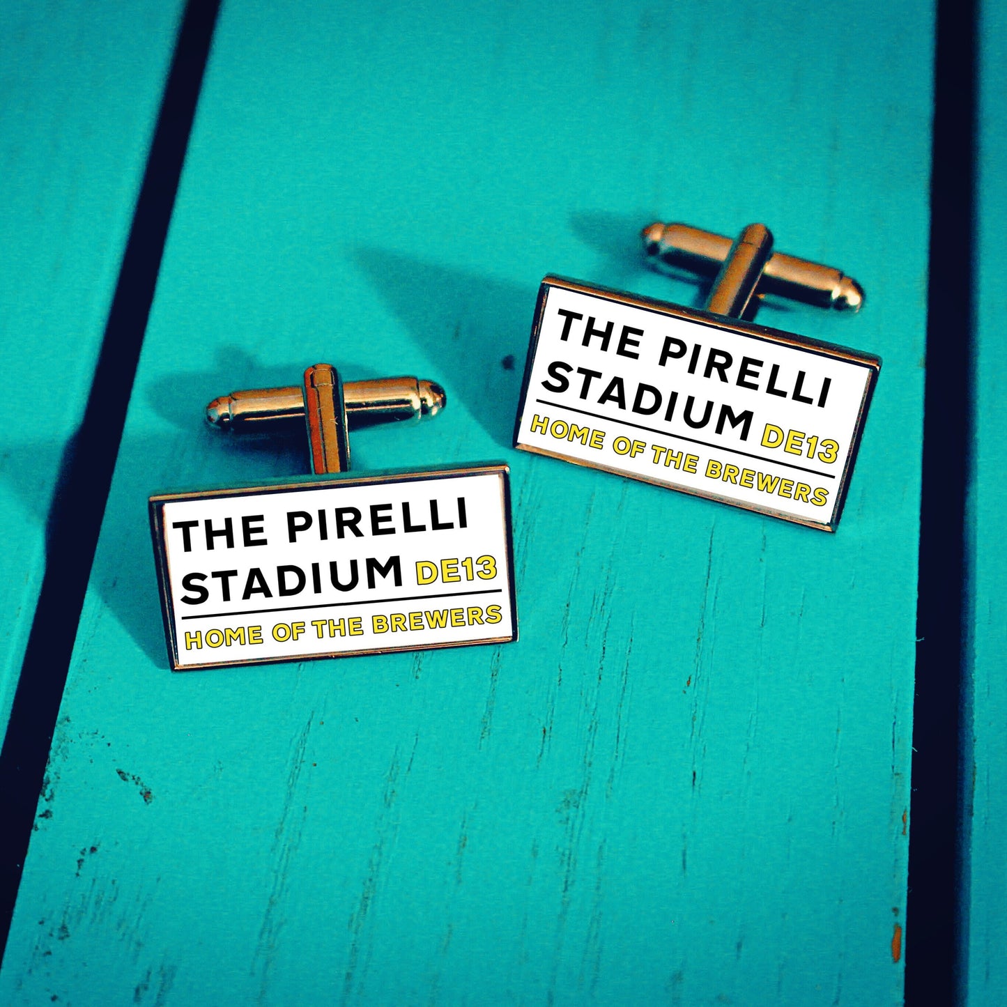 Burton Albion Football Stadium Cufflinks. Pirelli Stadium. Gift for Brewers Fan. Road Sign Tie Bar. Personalised Street Name. Christmas