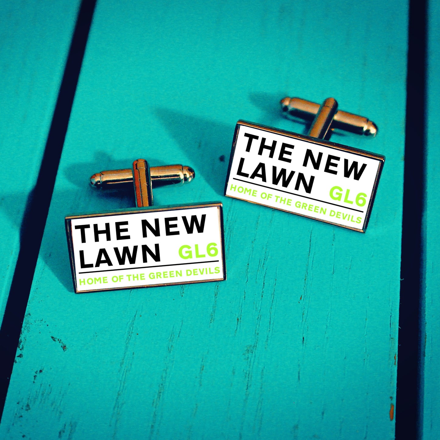 Forest Green Rovers Football Stadium Cufflinks. The New Lawn Stadium. Gift for Green Devils Fan. Road Sign Tie Bar. Personalised Street Name