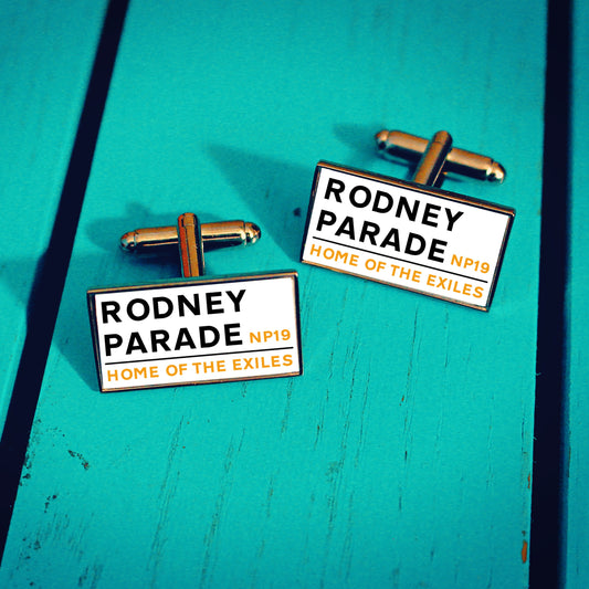 Newport County Football Stadium Cufflinks. Rodney Parade Stadium. Gift for Exiles Fan. Road Sign Tie Bar Personalised Street Name. Christmas