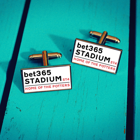 Stoke City Football Stadium Cufflinks. bet365 Stadium. Gift for Potters Fan. Road Sign Tie Bar Personalised Street Name. Christmas