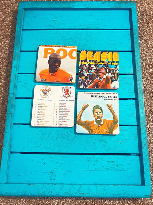 Vintage Blackpool Football Programme Coasters. Upcycled Football Gift. Man Cave Home Decor. Retro Football Gift for Dad. Seasiders.