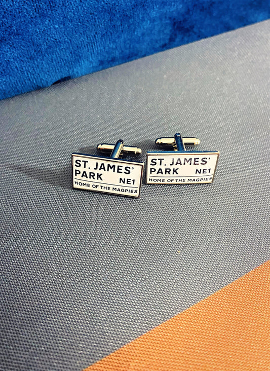 Newcastle Football Stadium Cufflinks. St James' Park Stadium. Gift for Magpies Fan. Road Sign Tie Bar. Personalised Street Name.