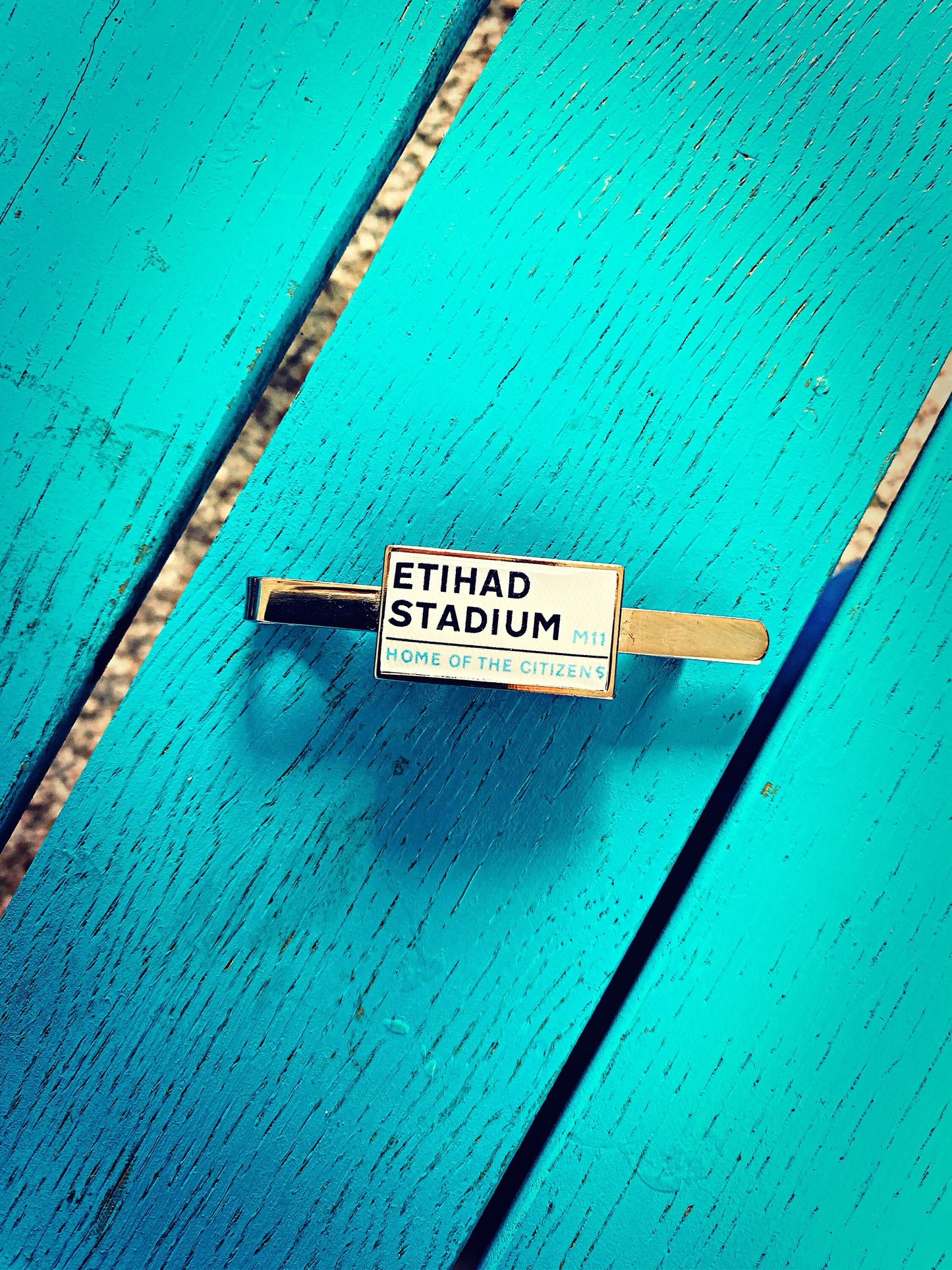 Man City Football Stadium Cufflinks. Etihad Stadium. Maine Road Gift for Citizens Fan. Manchester Road Sign Tie Bar Personalised Street Name