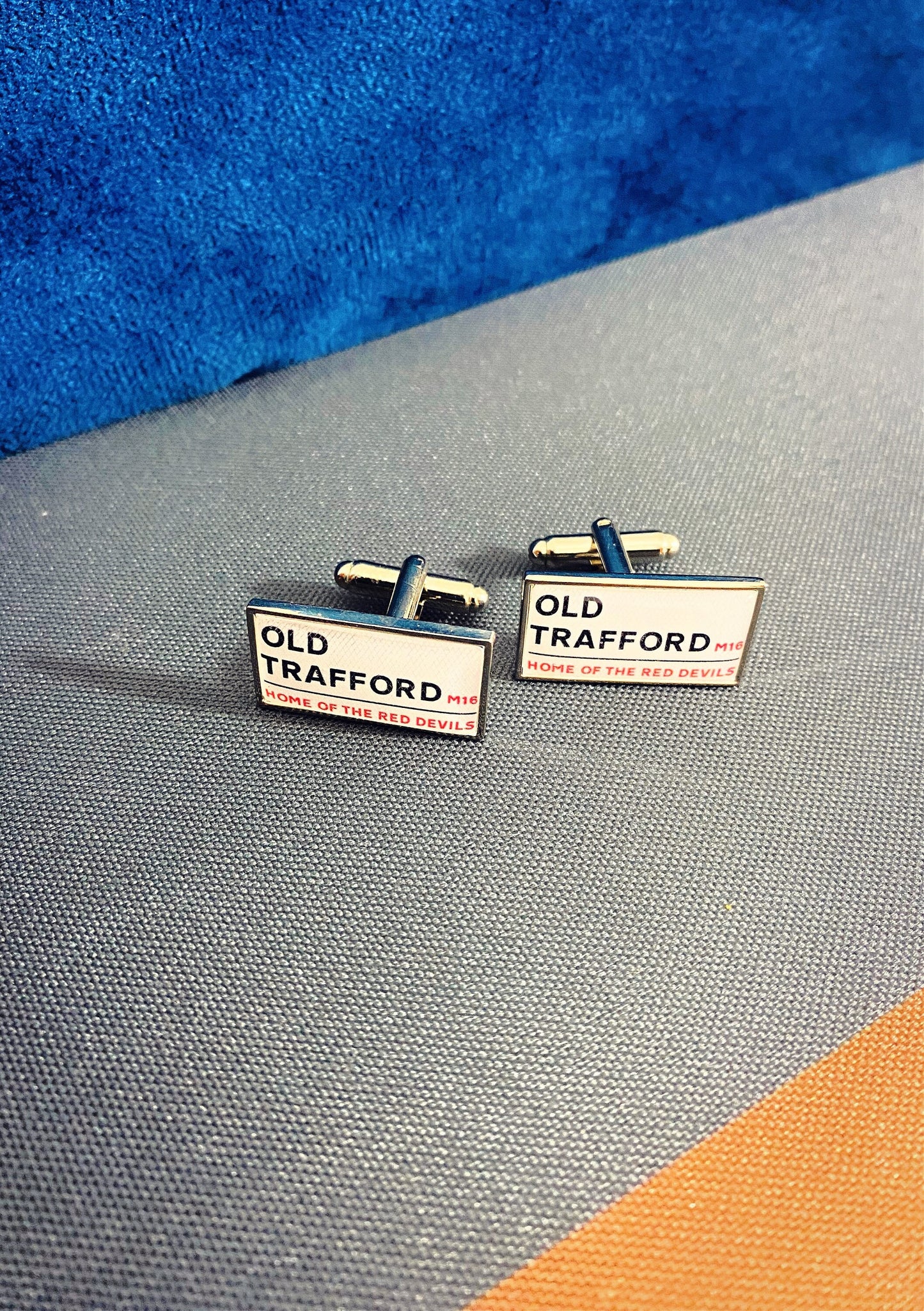 Manchester United Football Stadium Cufflinks. Old Trafford Stadium. Gift for Man Utd Fan. Road Sign Tie Bar. Personalised Street Name.