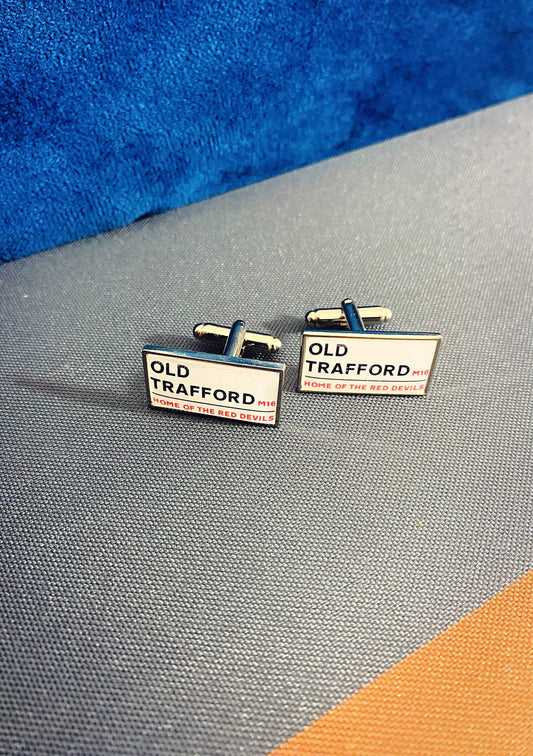Manchester United Football Stadium Cufflinks. Old Trafford Stadium. Gift for Man Utd Fan. Road Sign Tie Bar. Personalised Street Name.