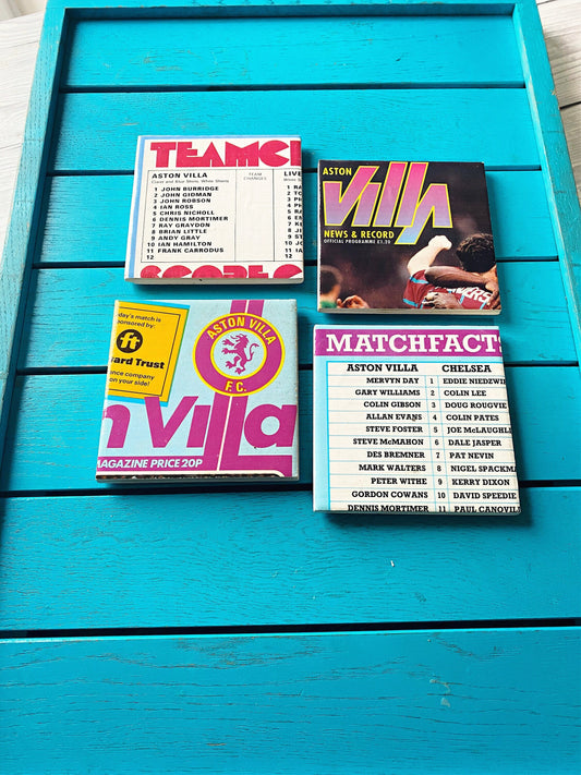 Vintage Aston Villa Football Programme Coasters. Upcycled Football Gift. Man Cave Home Decor. Retro Football Gift for Dad.