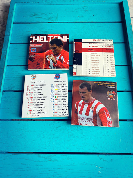 Vintage Cheltenham Town Football Programme Coasters. Upcycled Football Gift. Man Cave Home Decor. Retro Football Gift for Dad. Robins.