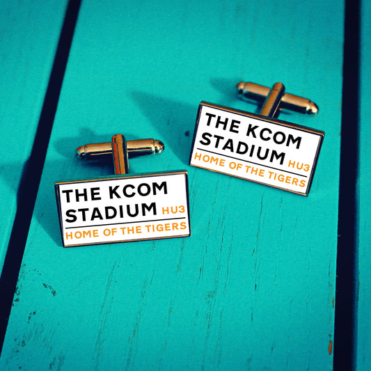 Hull City Football Stadium Cufflinks. KCOM Stadium. Gift for Tigers Fan. Road Sign Tie Bar Personalised Street Name. Christmas