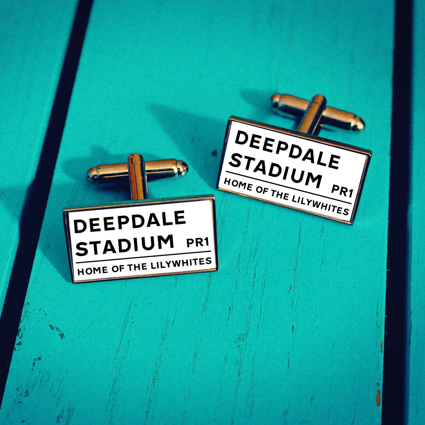 Preston North End Football Stadium Cufflinks. Deepdale Stadium. Gift for Lilywhites Fan. Road Sign Tie Bar Personalised Street Name.