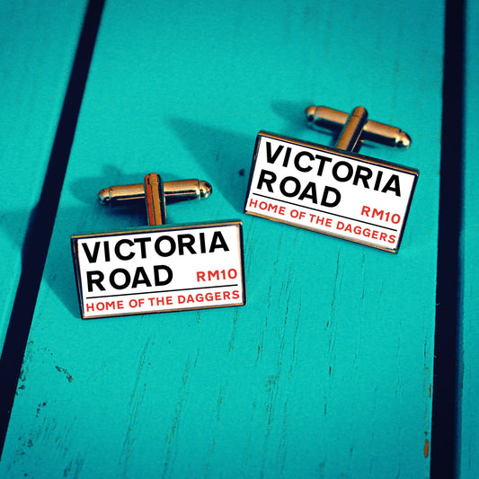 Dagenham and Redbridge Football Stadium Cufflinks. Victoria Road. Gift for Daggers Fan. Road Sign Tie Bar. Personalised Name. Christmas