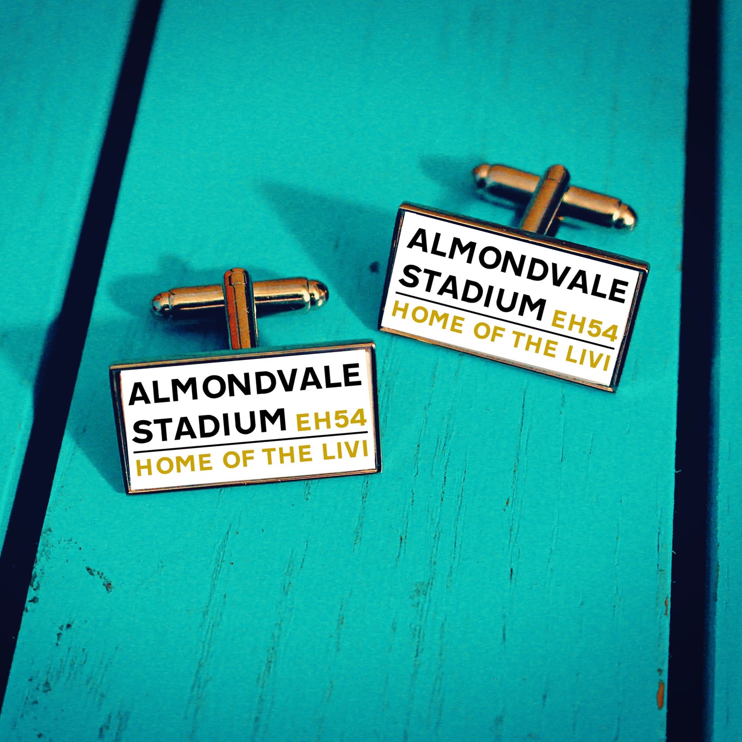Livingston Football Stadium Cufflinks. Almondvale Stadium. Gift for LiviFan. Road Sign Tie Bar Personalised Street Name. Christmas. Scotland
