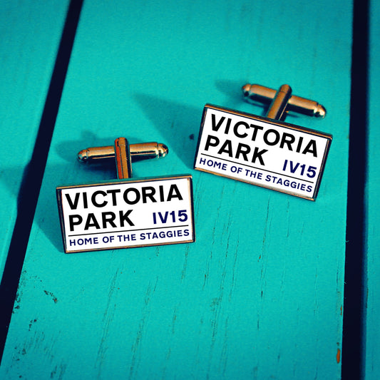 Ross County Football Stadium Cufflinks. Victoria Park Stadium. Gift for Staggies Fan. Road Sign Tie Bar Personalised. Christmas. Scotland.