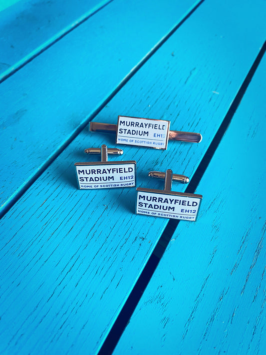 Scotland Rugby Stadium Cufflinks. Murrayfield Stadium. Gift for Scottish Rugby Fan. Road Sign Tie Bar Personalised. Flower of Scotland