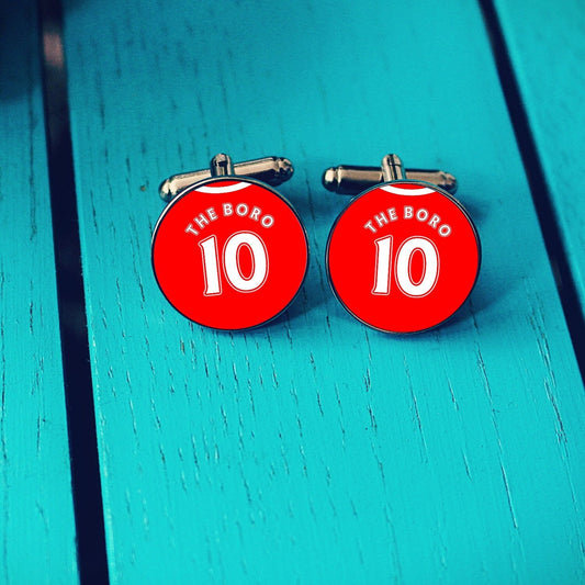 Middlesbrough Football Shirt Cufflinks. Riverside Stadium. Gift for Boor Fan. Road Sign Tie Bar Personalised Name and Number. Christmas