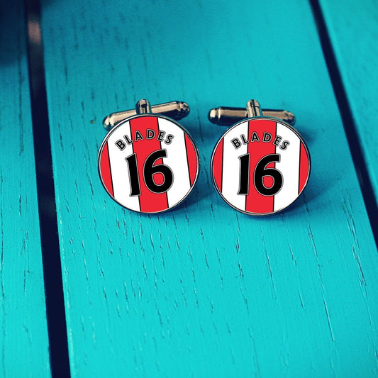 Sheffield United Football Shirt Cufflinks. Bramall Lane Stadium.. Gift for Blades Fan. Road Sign Tie Bar. Personalised Name and Number