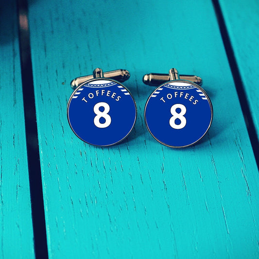 Everton Football Shirt Cufflinks. Goodison Park Stadium. Gift for Everton Fan. Toffees. Road Sign Tie Bar. Personalised Name and Number