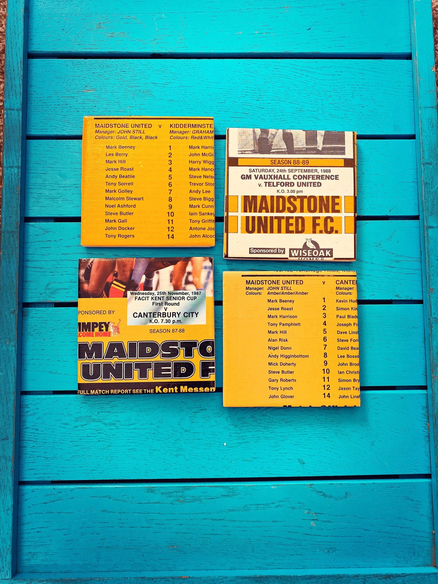 Vintage Maidstone United Football Programme Coasters. Upcycled Football Gift. Man Cave Home Decor. Retro Football Gift for Dad.