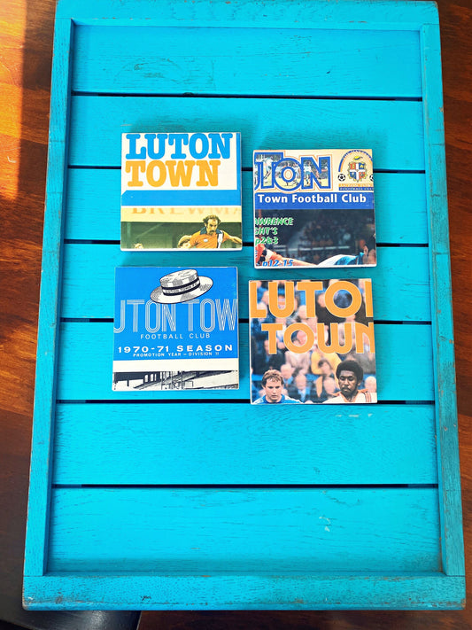 Vintage Luton Town Football Programme Coasters. Upcycled Football Gift. Man Cave Home Decor. Retro Football Gift for Dad. Hatters.