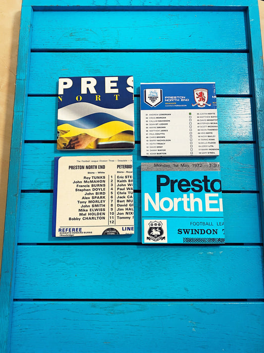 Vintage Preston North End Football Programme Coasters. Upcycled Football Gift. Man Cave Home Decor. Retro Football Gift for Dad.