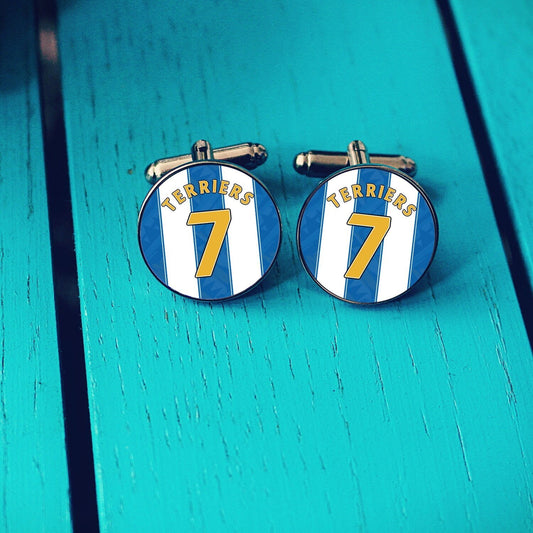 Huddersfield Town Football Shirt Cufflinks. John Smiths Stadium. Gift for Terriers Fan. Road Sign Tie Bar Personalised Name and Number