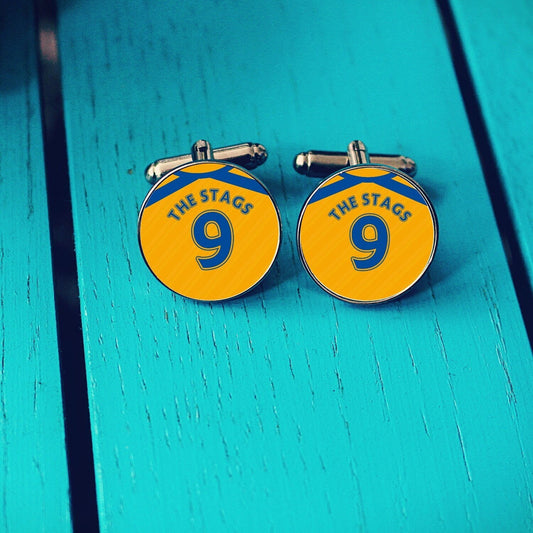 Mansfield Town Football Shirt Cufflinks. Field Mill Stadium. Gift for Stags Fan. Road Sign Tie Bar Personalised Name and Number. Christmas