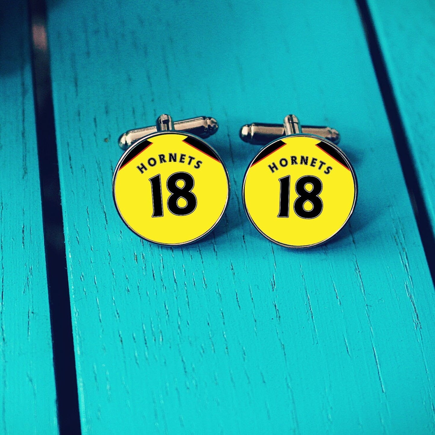Watford Football Shirt Cufflinks. Vicarage Road Stadium. Gift for Hornets Fan. Road Sign Tie Bar. Personalised Name and Number. Christmas