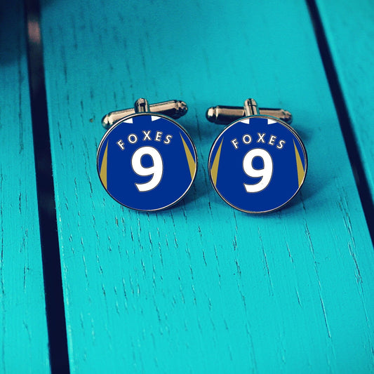 Leicester City Football Shirt Cufflinks. King Power Stadium. Gift for Foxes Fan. Road Sign Tie Bar. Personalised Name and Number. Christmas