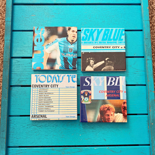 Vintage Coventry City Football Programme Coasters. Upcycled Football Gift. Man Cave Home Decor. Retro Football Gift for Dad.