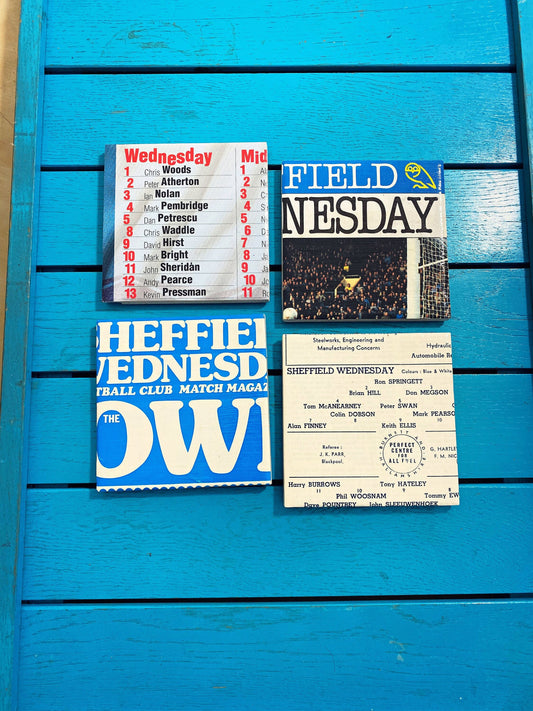 Vintage Sheffield Wednesday Football Programme Coasters. Upcycled Football Gift. Man Cave Home Decor. Retro Football Gift for Dad.