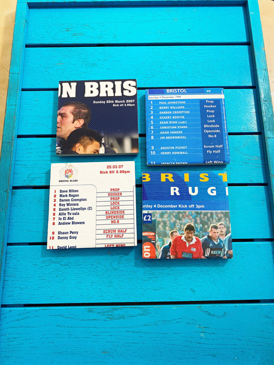 Vintage Bristol Bears Rugby Programme Coasters. Upcycled Rugby Gift. Man Cave Home Decor. Retro Rugby Union Gift for Dad. Bristol Rugby.