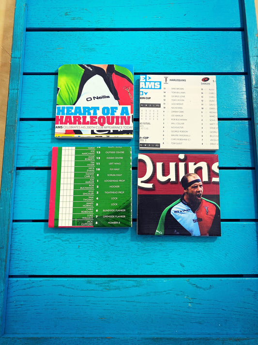 Vintage Harlequins Rugby Programme Coasters. Upcycled Rugby Gift. Man Cave Home Decor. Retro Rugby Union Gift for Dad. Quins.
