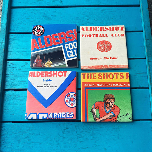 Vintage Aldershot Football Programme Coasters. Upcycled Football Gift. Man Cave Home Decor. Retro Football Gift for Dad.