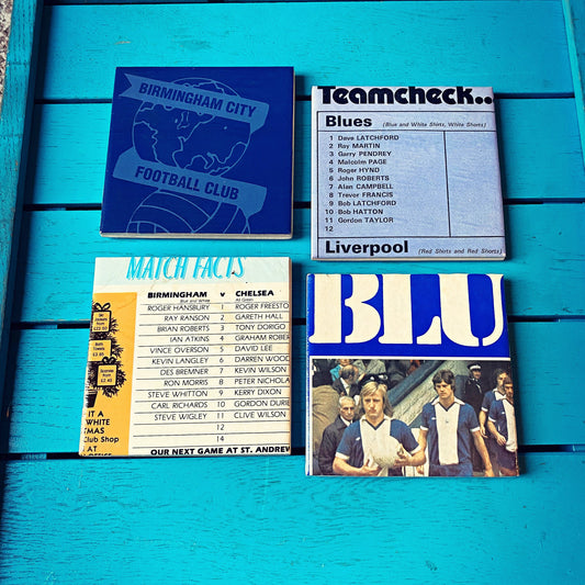 Vintage Birmingham City Football Programme Coasters. Upcycled Football Gift. Man Cave Home Decor. Retro Football Gift for Dad. Blues.