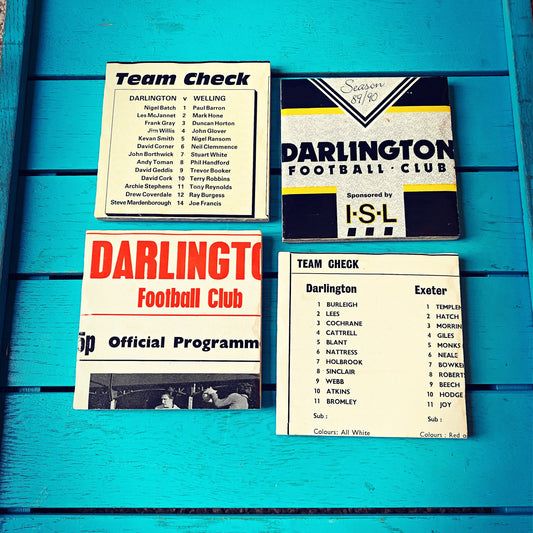Vintage Darlington Football Programme Coasters. Upcycled Football Gift. Man Cave Home Decor. Retro Football Gift for Dad. Darlo. Quakers.