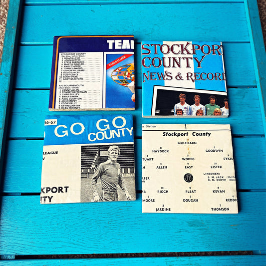 Vintage Stockport County Football Programme Coasters. Upcycled Football Gift. Man Cave Home Decor. Retro Football Gift for Dad.