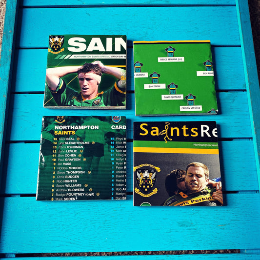 Vintage Northampton Saints Rugby Programme Coasters. Upcycled Rugby Gift. Man Cave Home Decor. Retro Rugby Union Gift for Dad.
