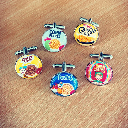 Retro Cereal Box Cufflinks. Breakfast Cereal Characters. Lucky Charms. Novelty Cufflinks. Wedding Jewellery for him. Groomsman. Pocket Watch
