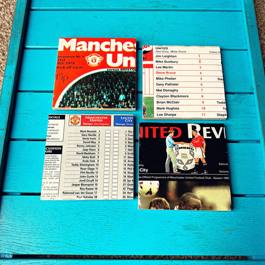 Vintage Manchester United Football Programme Coasters. Upcycled Football Gift. Man Cave Home Decor. Retro Football Gift for Dad. Man Utd.
