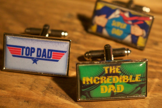 Custom FATHERS DAY Cufflinks - Personalised. Best Dad. Super DAD. Present for dad, daddy, father. Christmas Dad Pocket Watch, Tie Clip.